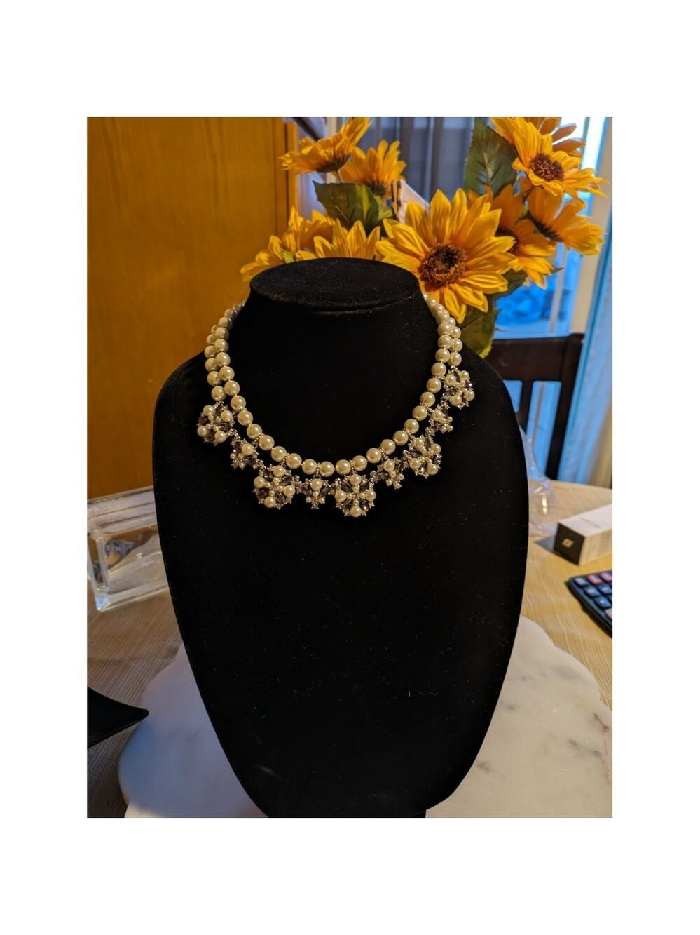 NWT Charter Club Cream Faux Pearl Flower Silver Plated Necklace - Picture 4 of 7
